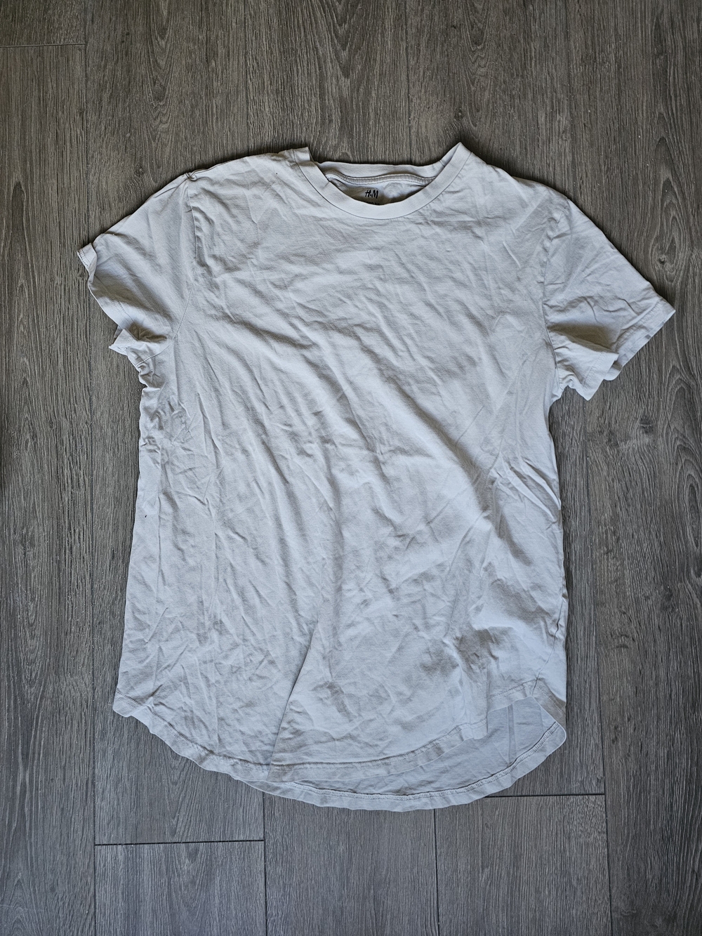 H&M White Short Sleeve Long Fit Crew Neck Tee for Men